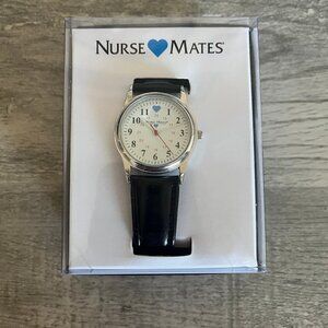 NEW! Nurse Mates Black Band Chrome Basic Watch With Military Time Medical